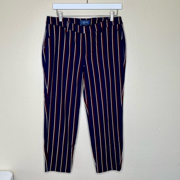 Old Navy Harper Stovepipe Navy Burgundy Stripe Mid Rise Cropped Pants Women 8 - Picture 14 of 14